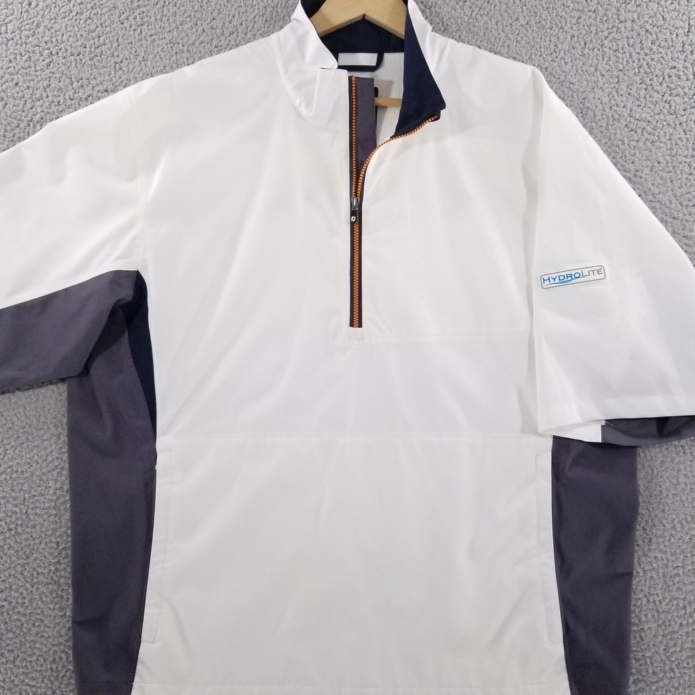 FootJoy Windshirt Mens Large White Gray Dryjoys Hydrolite Golf 1/4 Zip Ripstop